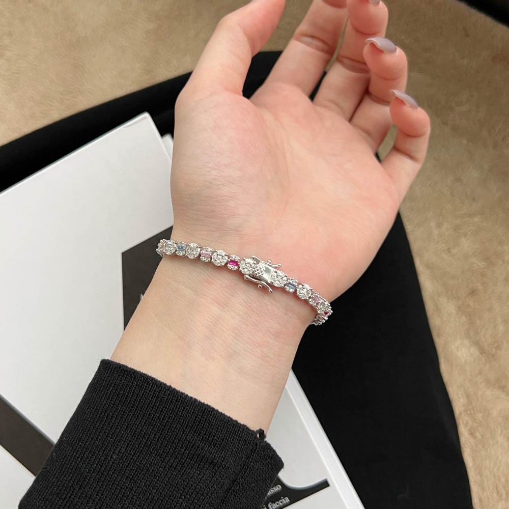 1 Piece Quantity 925 Sterling Silver Bracelets Simple Style Shiny Inlay Full Zircon