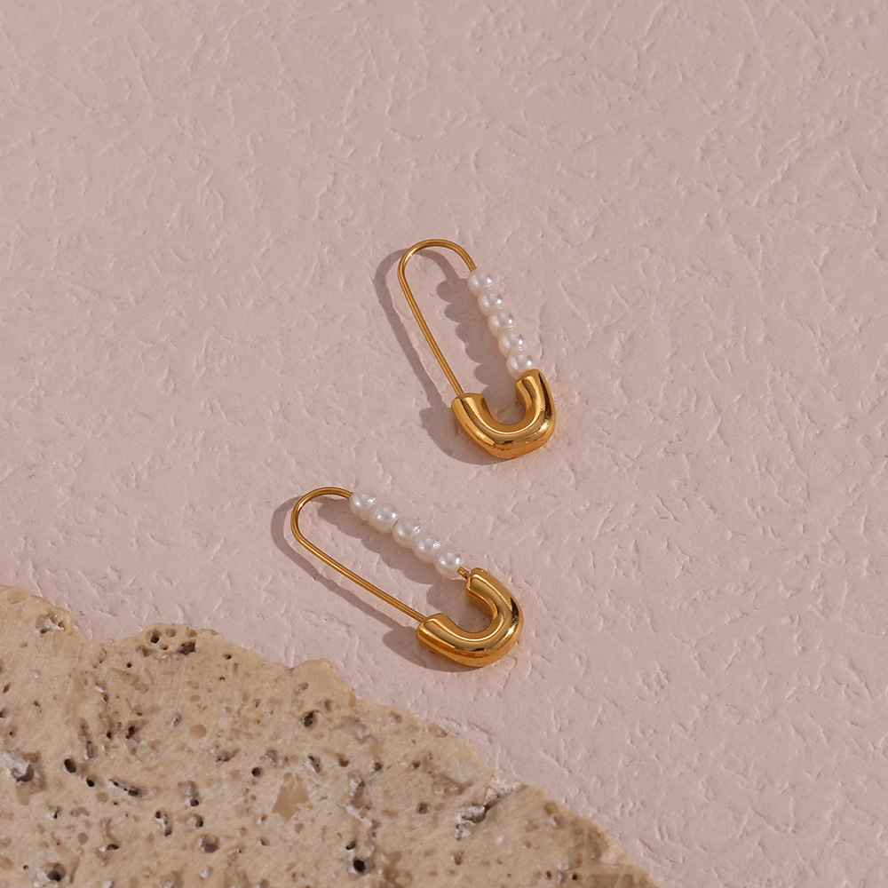 Fashion Geometric Stainless Steel Earrings Inlay Artificial Pearls Stainless Steel Earrings