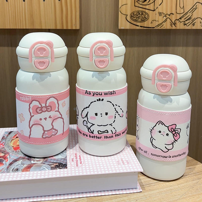 Cartoon capacious handheld glass stainless steel with glass