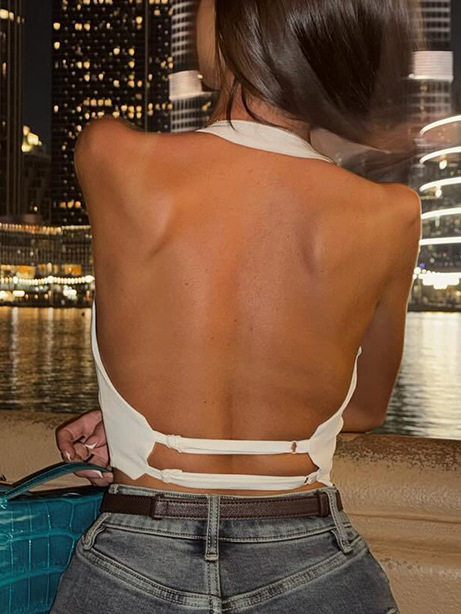 Áo vest nữ cổ V đeo cổ hở lưng dáng ngắn gợi cảm — Màu cà phê, Màu trắng, Màu đen chi tiết 36