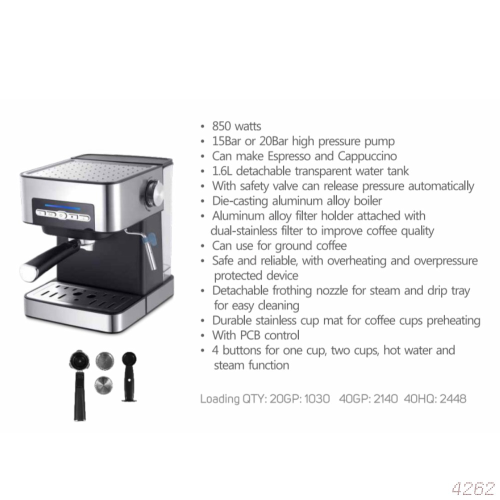 Máquina de café italiana semiautomática de 15bar, máquina de café casera, máquina de café de oficina