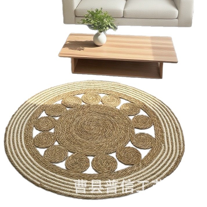 Estera de lona hecha a mano alfombra trenzada redonda en la sala de estar estera de puerta de entrada ventana de tatami estera trenzada de paja