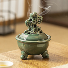 创意太湖石盘香炉复古桌面摆件家用室内线香插香器香熏炉香托香座