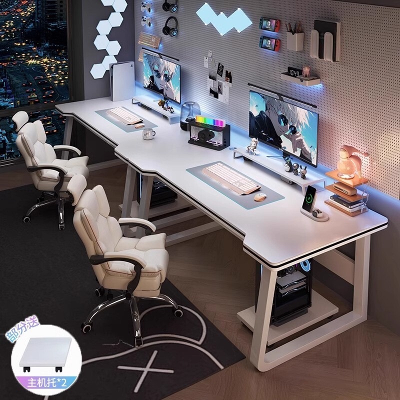 Double computer desk for home use, new desktop gaming desk, bedroom desk, couple's side-by-side gaming table and chair, long table Double computer desk for home use, new desktop gaming desk, bedroom desk, couple's side-by-side gaming table and chair, long table