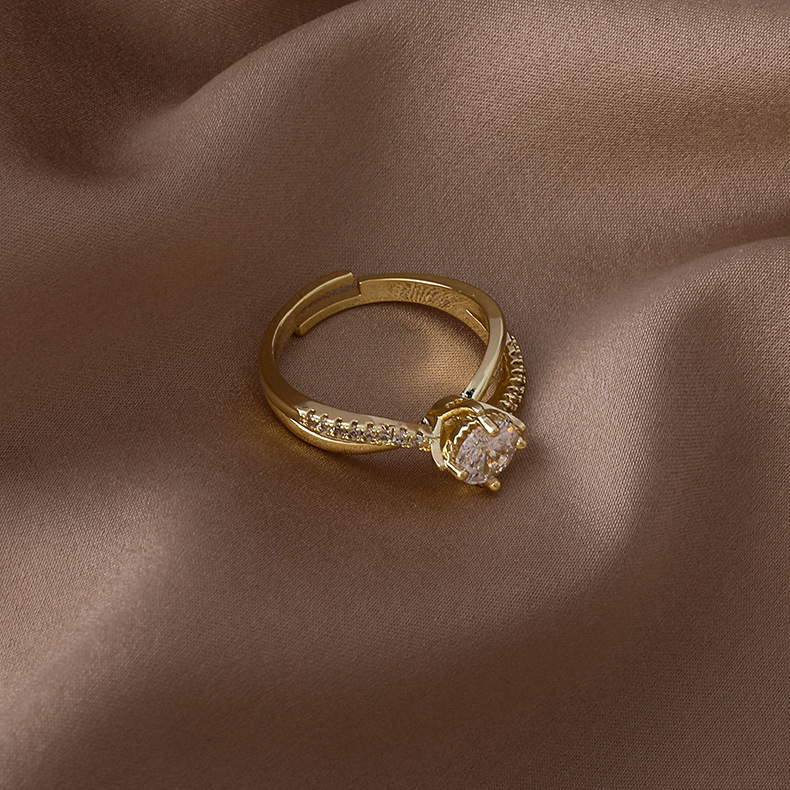 fashion micro-inlaid zircon heart square opening ring wholesale