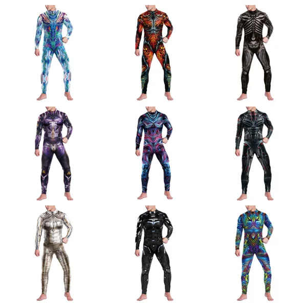 Hot-Selling in Europe and America: Trendy and Unique Unisex Tight-Fitting Role-Playing 3D Digital Print Jumpsuit for Halloween Cosplay