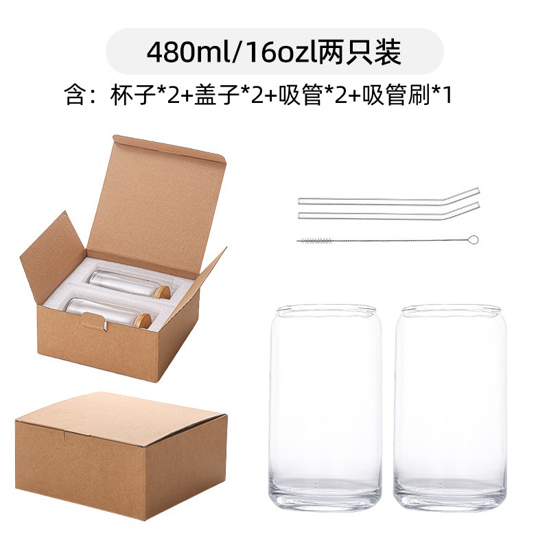 Vaso de Cola de 16 oz con Tapa y Pajita, Impresión UV Transfronteriza, Vaso de Vidrio Resistente al Calor para Té con Leche, Café, Tapa de Bambú, Vaso de Agua Tipo Mason Jar