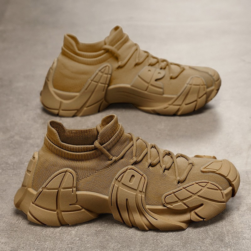 Men's Casual Shoes, Spring Style, Octopus Pattern, Fly-Knit Breathable Shoes, Trendy Fashion Thick-Soled High-Top Shoes