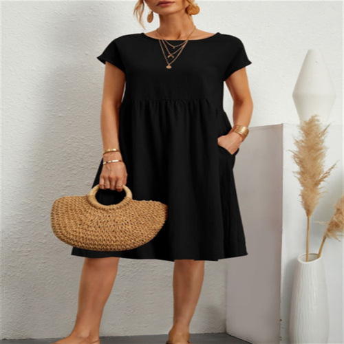 Summer Supply OL Style Women's Cotton Crew Neck A-Line Skirt Dress