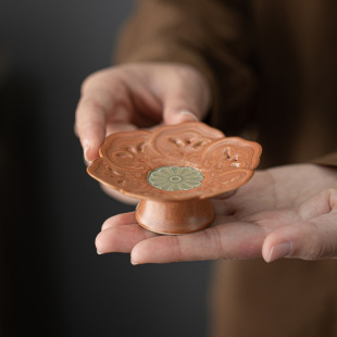 Embossed Lotus High-Footed Tea Coaster Ceramic Insulation Pad Cover Holder Household Kung Fu Tea Ceremony Anti-Scalding Coaster Tea Set Accessories
