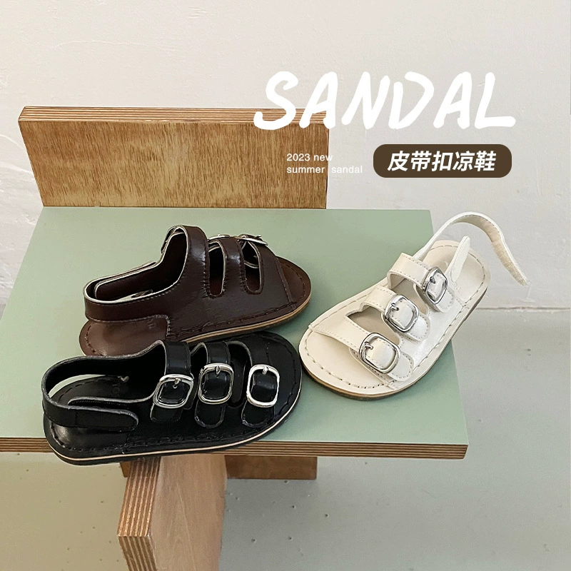 2023 летние новые детские сандалии в Корейском стиле дышащие кожаные сандалии для детского сада домашняя детская обувь цельная доставка