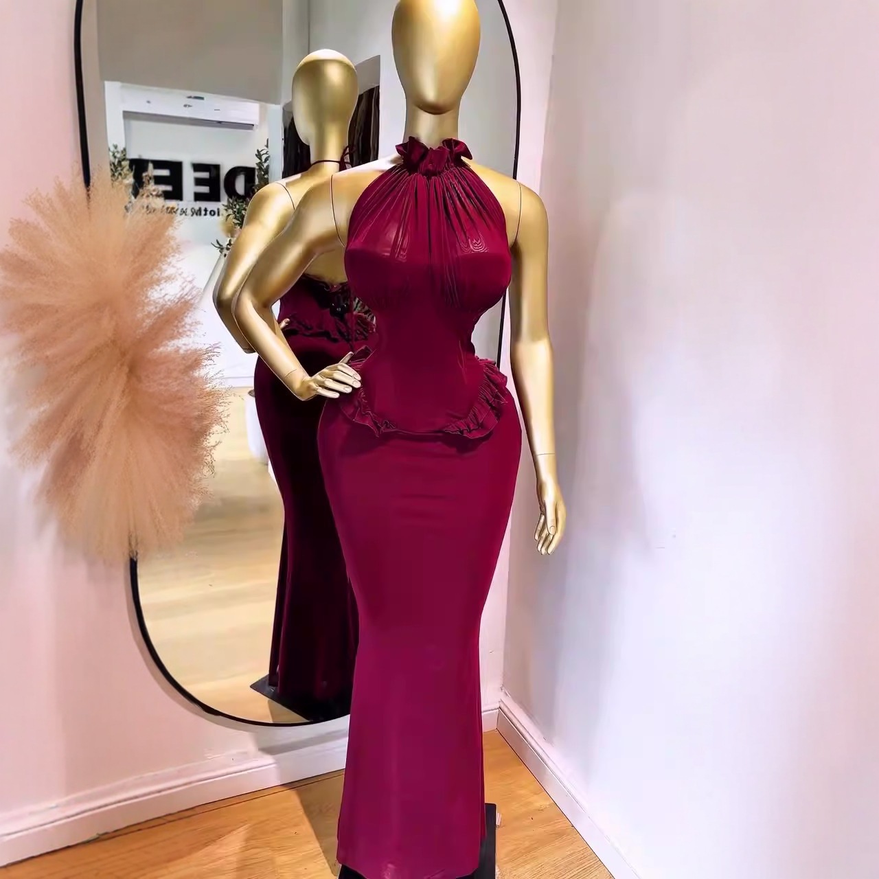 Women's Clothing Slimming Long Evening Dress Sleeveless Halter Neck American Style For Autumn Winter_ecoleips.com