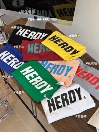 genuine goods HERDY Classic Letter Printing Short-sleeved Basic Eight-color Dopamine T-shirt Quick Tuan Tuan