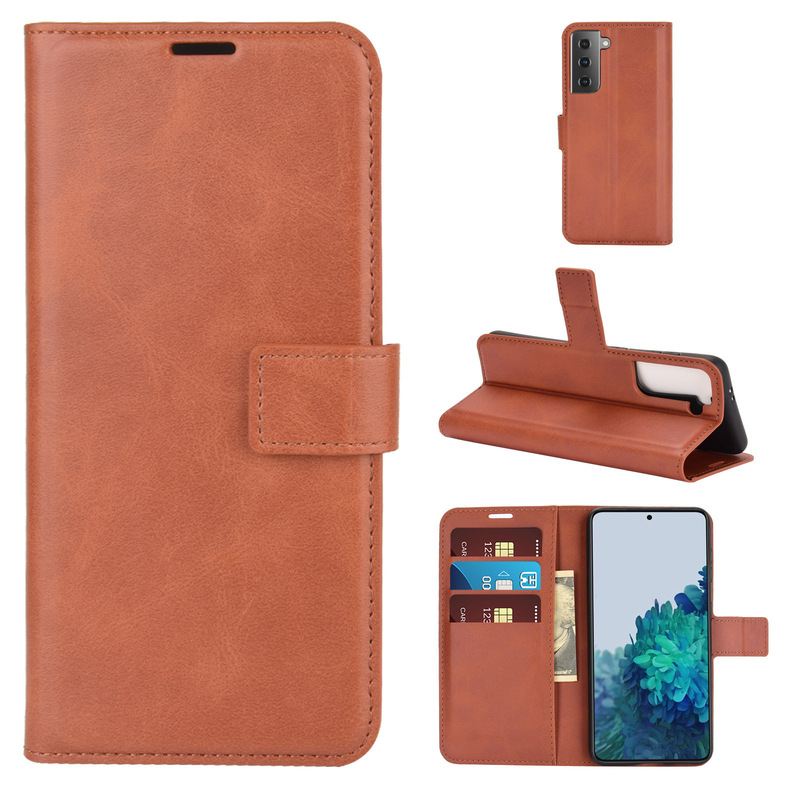 For Samsung Galaxy S21 Mobile Phone Case Calf Pattern Square Buckle Protective Case Drop-resistant Card Holder Leather Case