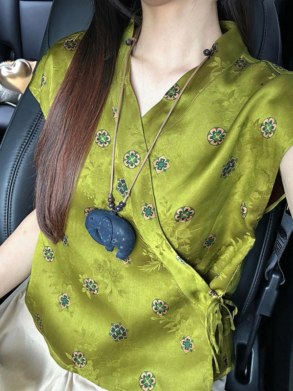 新しい中国風のハイエンドグレーブルー蘭トップ女性のための 2025 夏の新しいライト高級ニッチエレガントなベスト|undefined