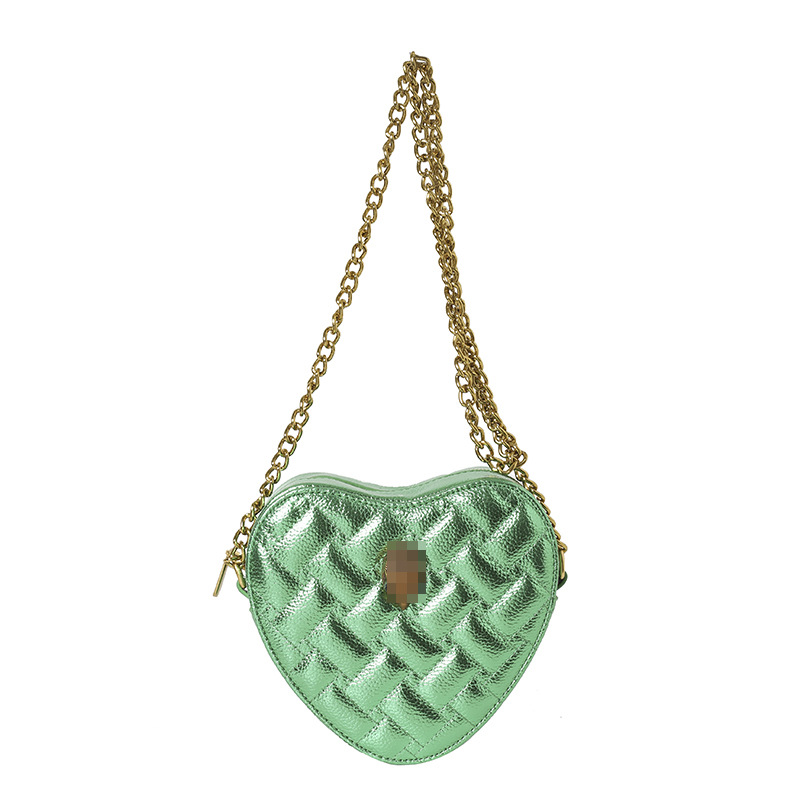 Bolso de hombro transfronterizo para mujer nueva tendencia bolso de corazón de alta gama patrón de lichi ringge bolso de mensajero de cadena de color sólido simple