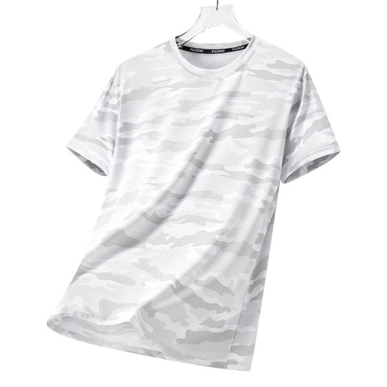 Short-sleeved T-shirt Men's Air-conditioning Shirt Ice Silk Summer Camouflage Print Quick-drying High-elasticity Casual Cool-feeling Sports Loose Top