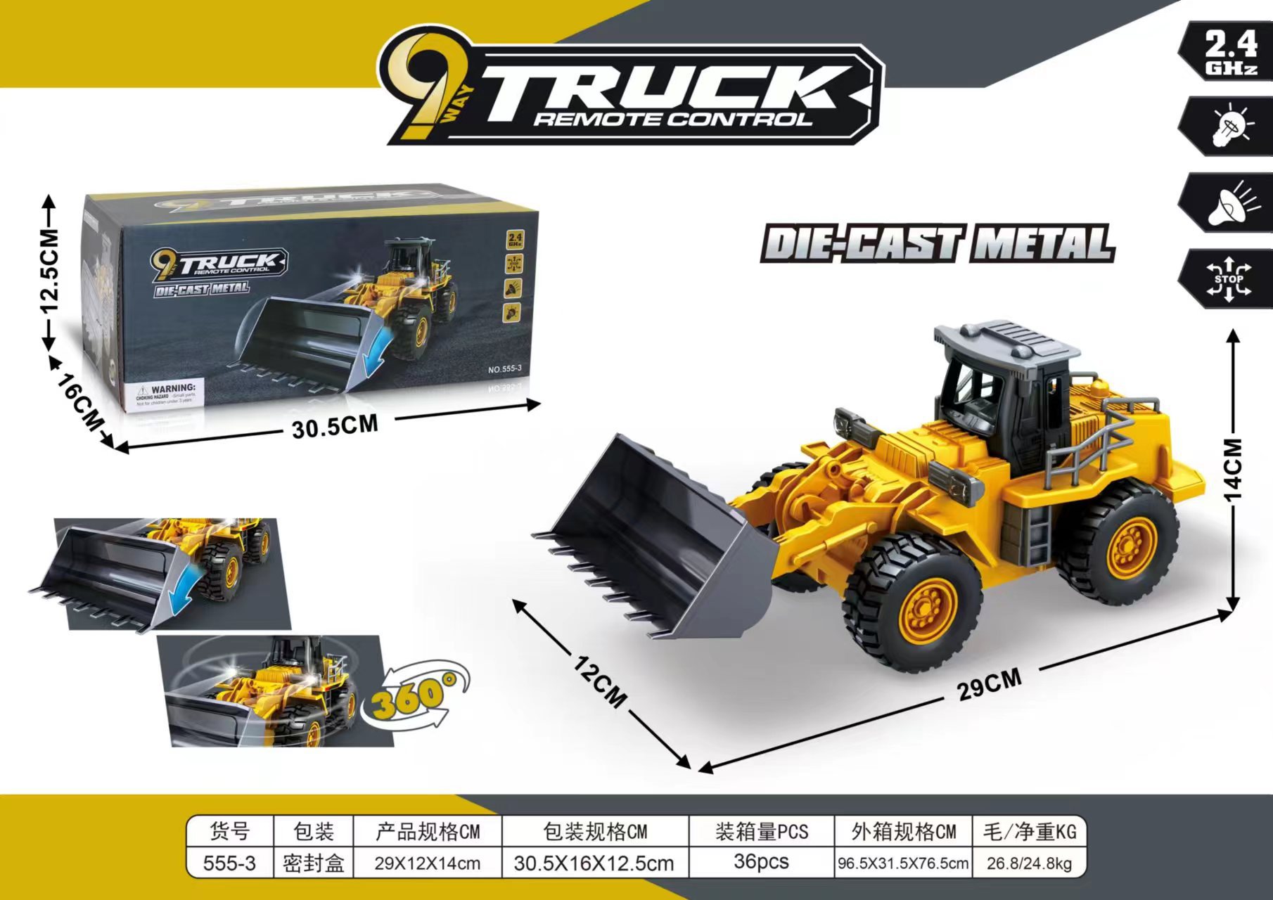 Carretilla elevadora de aleación con control remoto de 9 canales.