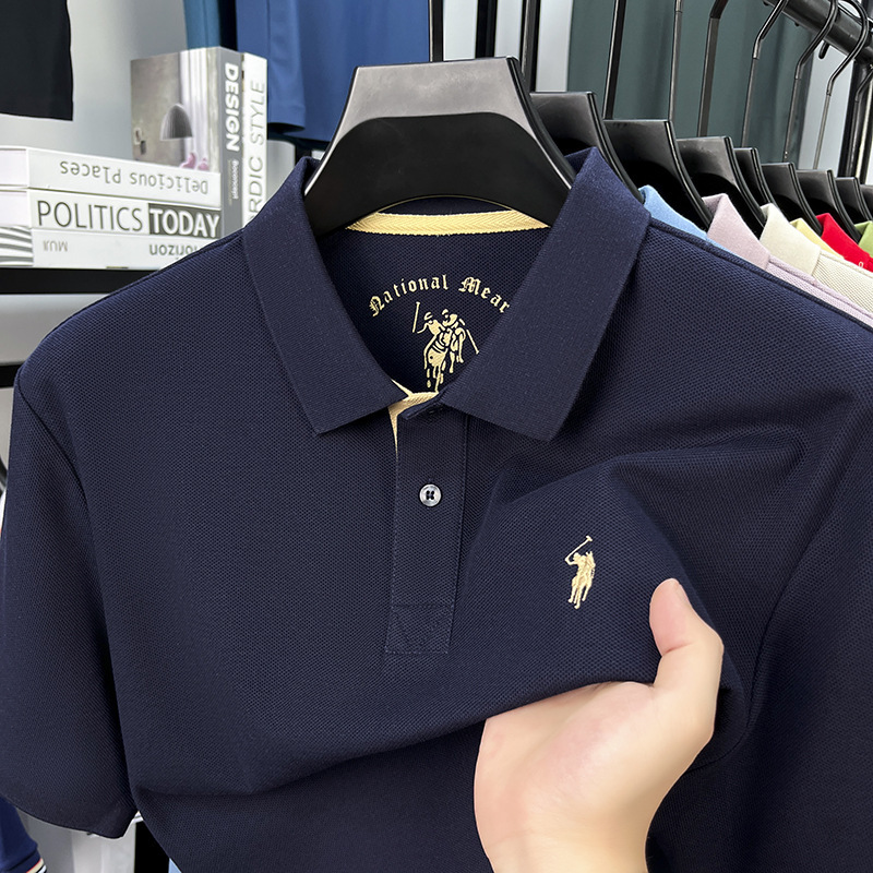 100% シルケット綿ポールブランド紳士服夏メンズ半袖 Tシャツラペル純綿高品質ポロシャツ男性用|undefined