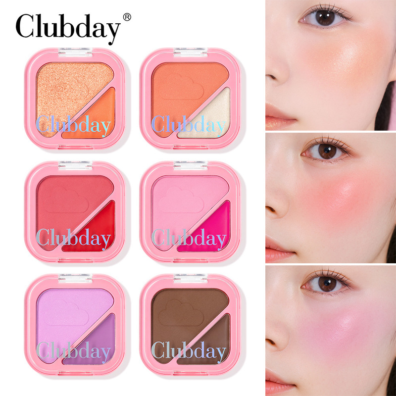 Cross-border makeup two-color blush two-in-one powder blush plate high-gloss pearlescent fine flash cheek dual-use rouge explosions