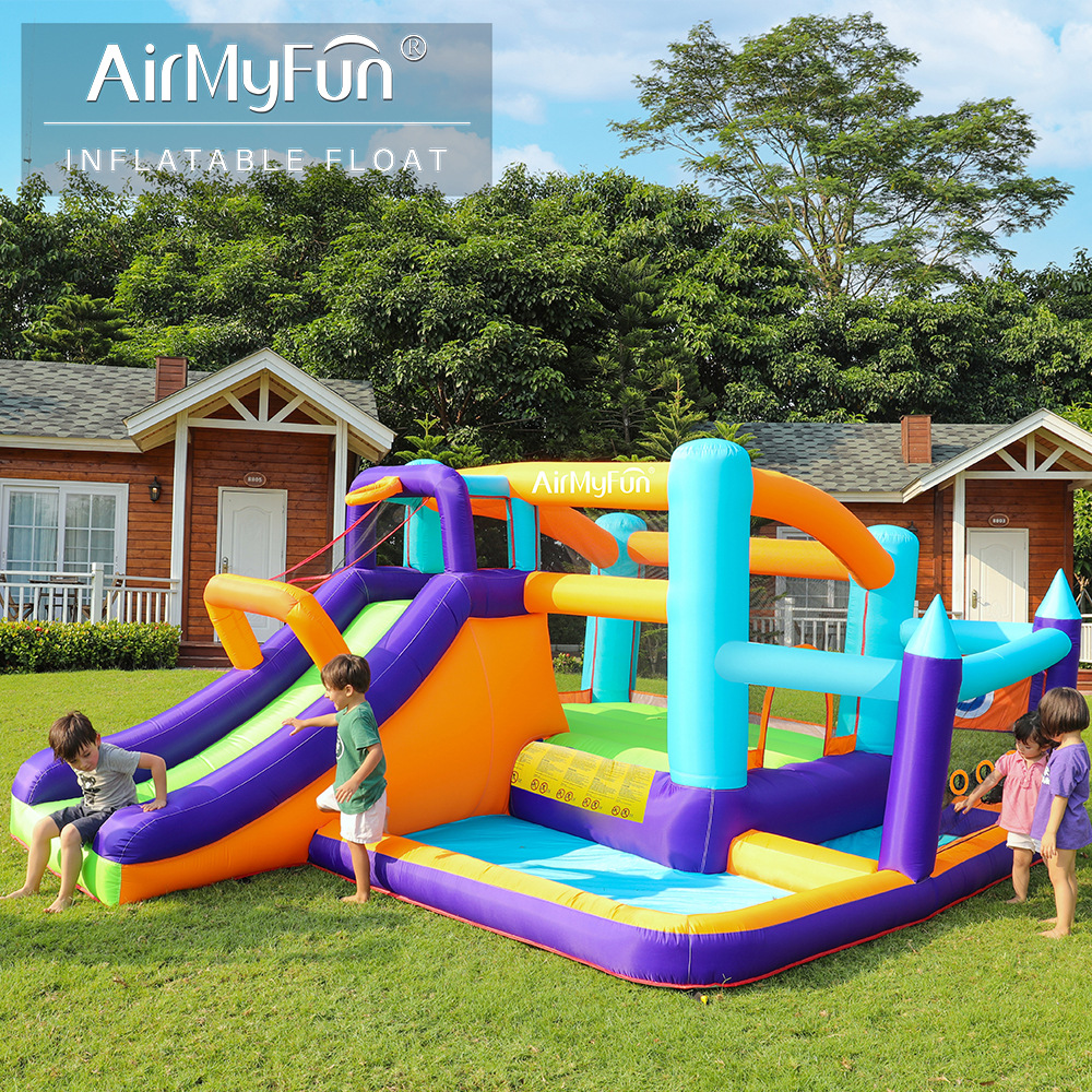 AMF | Castillo inflable para el hogar, trampolín inflable con tobogán pequeño para niños, castillo de juegos para fiestas en interiores y exteriores
