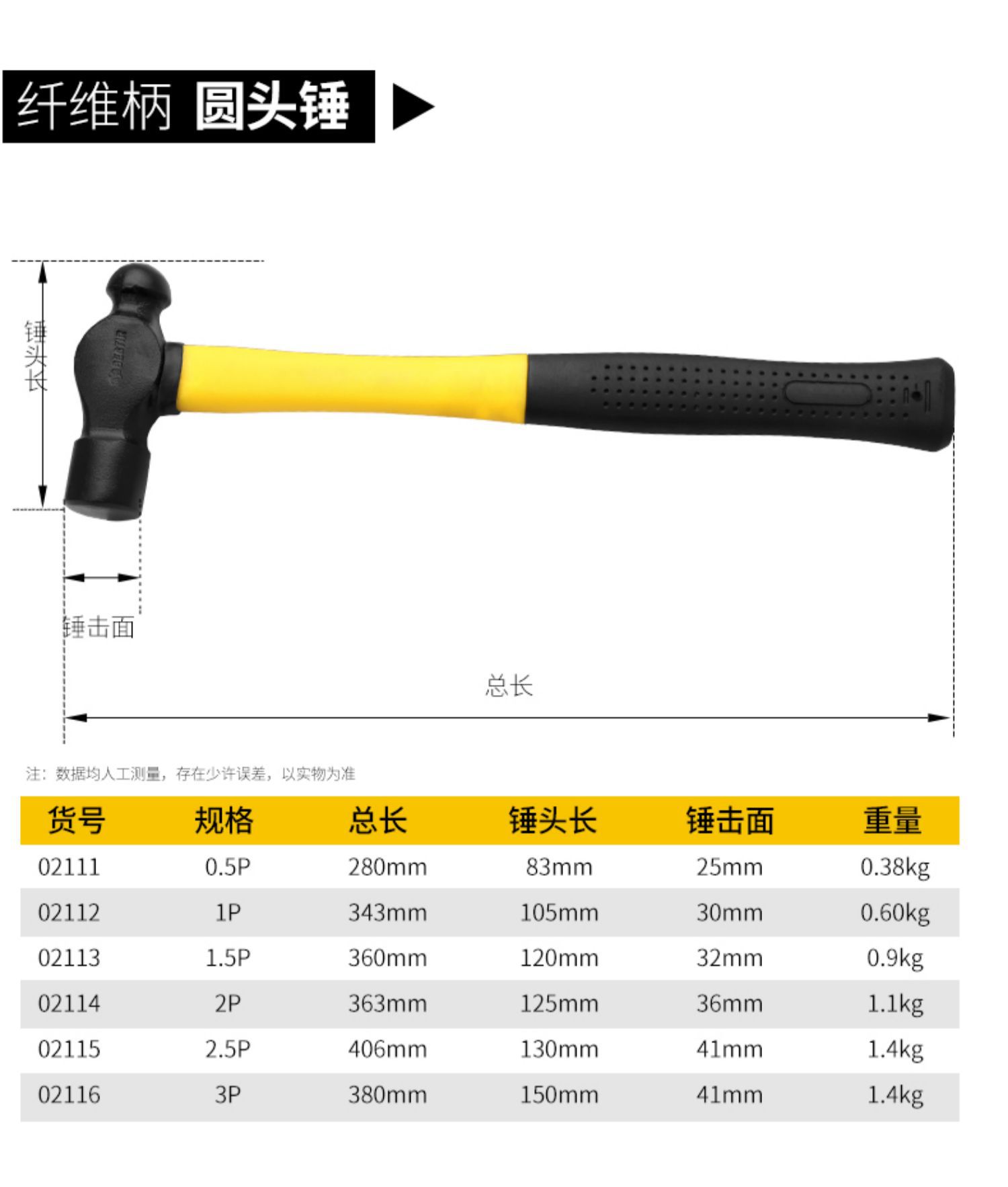 鹰之印工具铁锤子工具 纤维柄羊角锤 圆头锤钳工锤 榔头 木工锤子