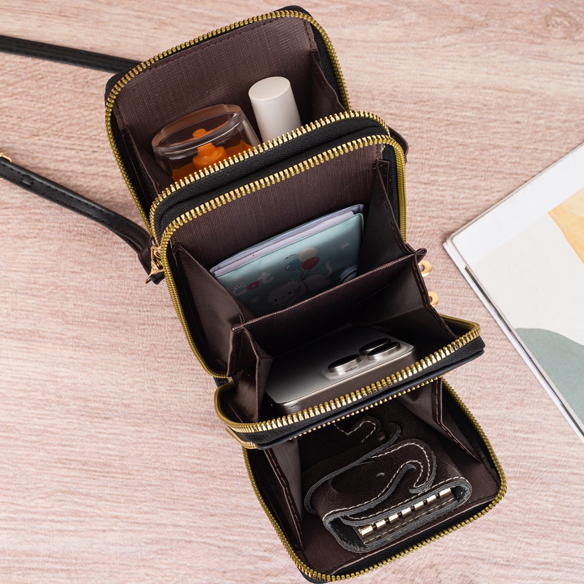 2025 nuevo bolso de teléfono móvil lindo moda multifuncional un hombro mochila tres cremallera bordado mariposa impresión bolso de mujer