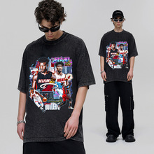 潮牌短袖t恤男女同款情侣装美式高街复古水洗半袖数码直喷vintage