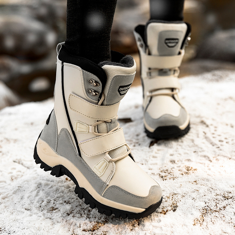 Zapatos de algodón deportivos casuales velcro botas de nieve de tubo medio largo calentamiento grueso zapatos de mujer