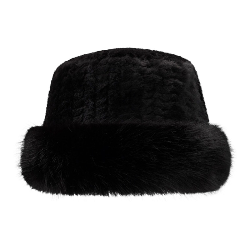 Sombrero de felpa de piel de zorro falso de las mujeres invierno estilo coreano cara de aspecto pequeño grueso cálido sombrero de pescador circunferencia de la cabeza grande sombrero de lavabo a prueba de frío