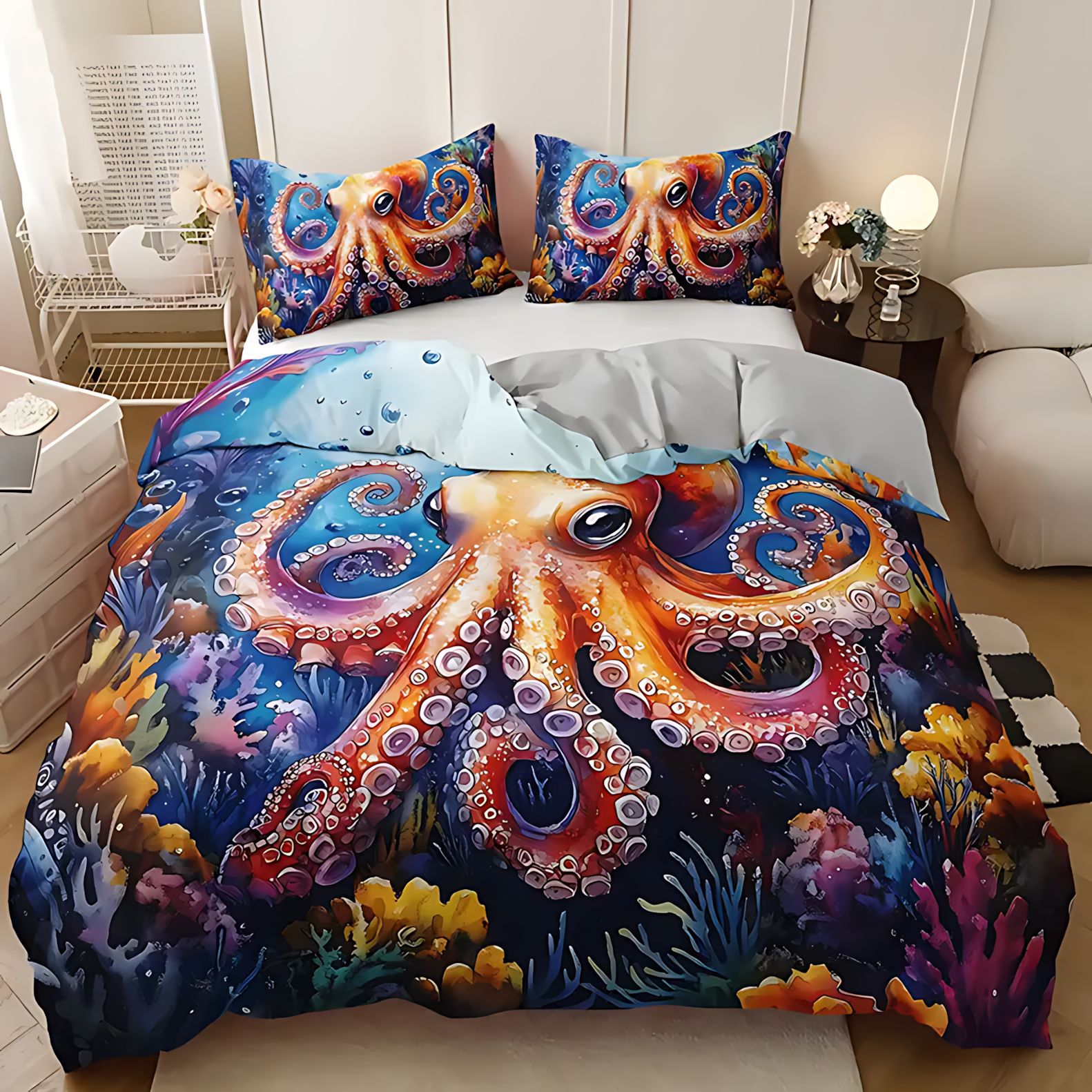 TEMU / JIT nuevos productos transfronterizos lindos pie de pulpo cubierta de colchón conjunto fuente de ropa de cama fabricantes