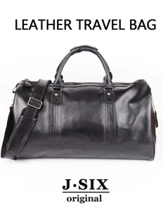 Дорожная сумка J.SIX J6, натуральная коровья кожа, ретро вместительный саквояж (чёрный)
