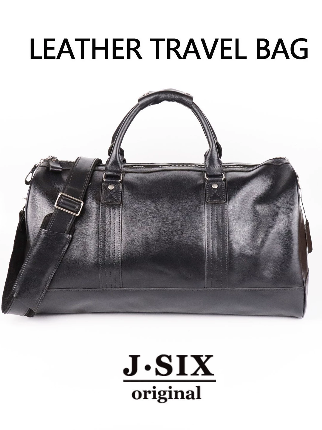Дорожная сумка J.SIX J6, натуральная коровья кожа, ретро вместительный саквояж (чёрный)