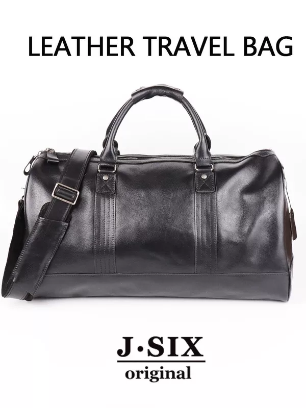 Дорожная сумка J.SIX J6, натуральная коровья кожа, ретро вместительный саквояж (чёрный)