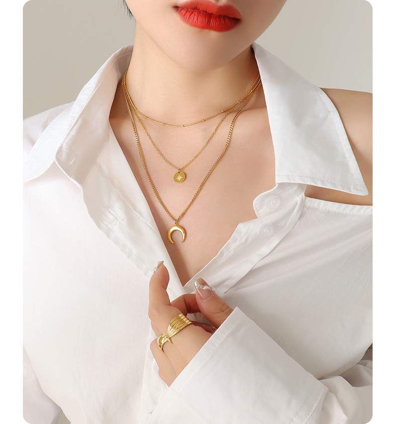 Fashion Moon And The Stars Sun Bracelet And Necklace Set Titanium Steel