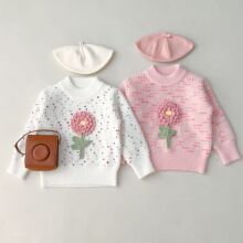 外贸童装厂2024新款女童波点太阳花秋冬套头毛衣彩色针织衫韩版潮