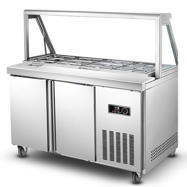 Refrigerador de guarnición ranurado Le Chuang Mesa de ensalada Banco de trabajo de conservación fresco Mesa de operación de té con leche Mesa de pizza Armario de planchado picante