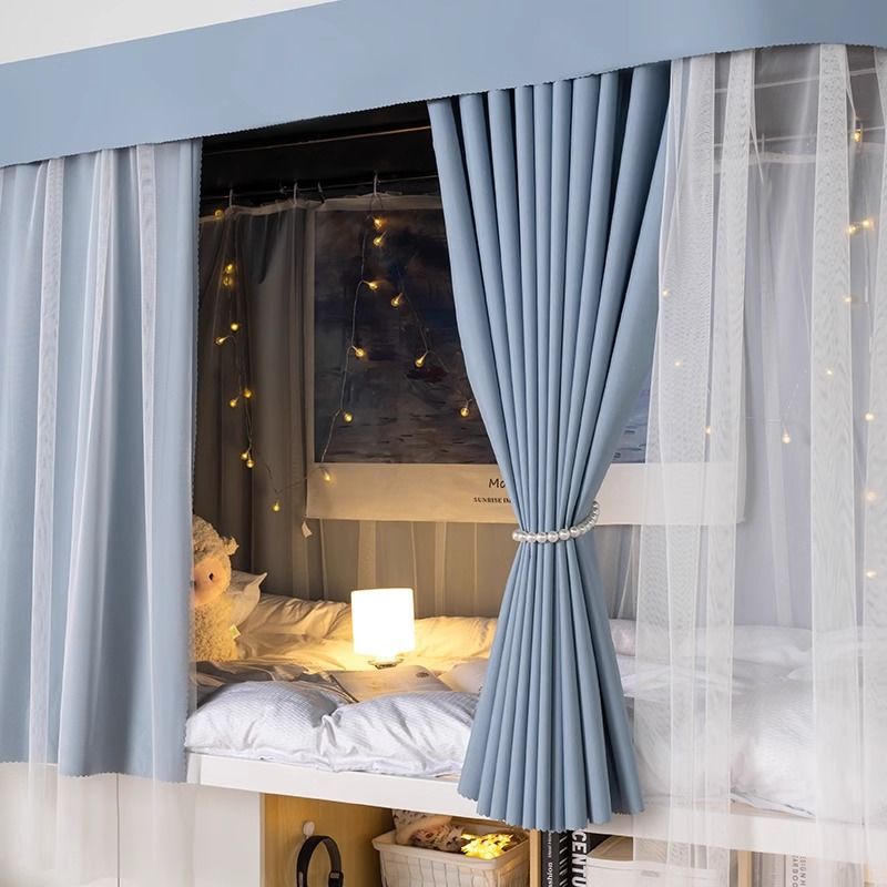 Cortina de cama de doble riel deslizante en forma de U, litera superior, dormitorio de estudiantes universitarios masculinos y femeninos, fuerte sombreado, manto de cama en forma de U, mosquitera integrada