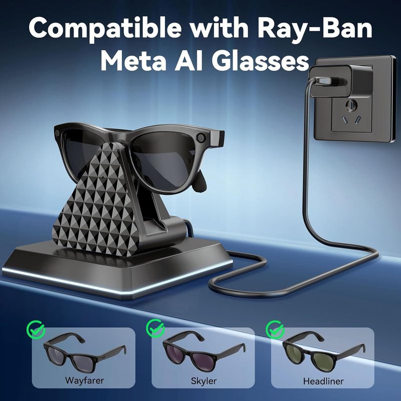 跨境爆款 雷朋meta rayban智能眼镜充电器AI人智能座充usb充电器|undefined