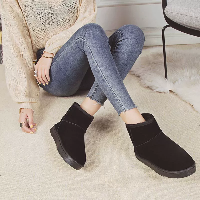 Короткие зимние сапоги-трубы, Женская Студенческая зимняя обувь, утепленная флисовая подкладка, теплая толстая хлопчатобумажная обувь, женские сапоги на плоской подошве