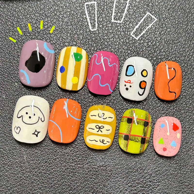 Children's Wearing Nail Pieces Wholesale Cartoon Painted Nail Pieces Finished Removable Cute Puppy Girls Fake Nails Children's Wearing Nail Pieces Wholesale Cartoon Painted Nail Pieces Finished Removable Cute Puppy Girls Fake Nails