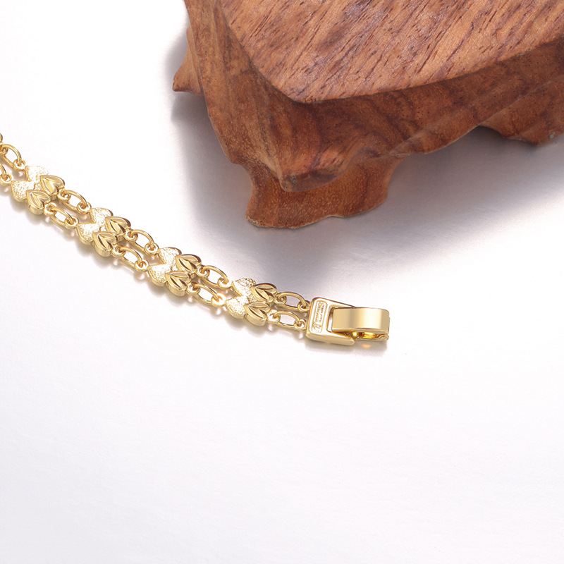 Pulsera de Doble Corazón de Aleación de Cobre con Baño de Oro de 14K para Regalo