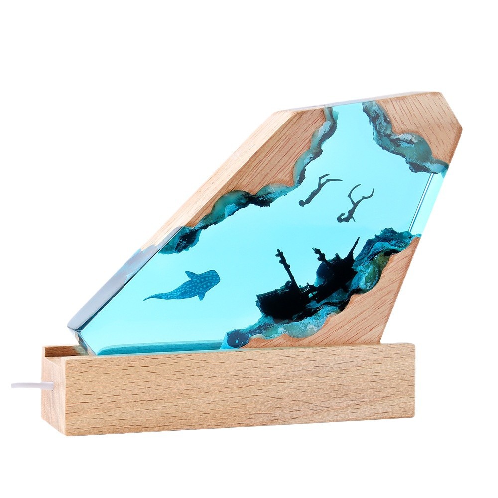Marine micro landscape resin night light handmade ornaments epoxy resin solid wood lamp holder crafts  hot explosions