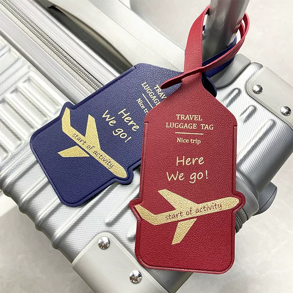 Cross-border in stock double-sided PU thickened leather luggage tag bronzing aircraft hot-pressed leather anti-lost luggage tag boarding pass