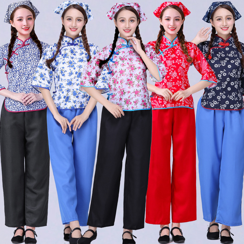 Tea Picking Women's Jacket Tea House Tea Art Tea Ceremony Performance Floral Country Ethnic Stage Aqing Sister-in-law Village Girl Dress