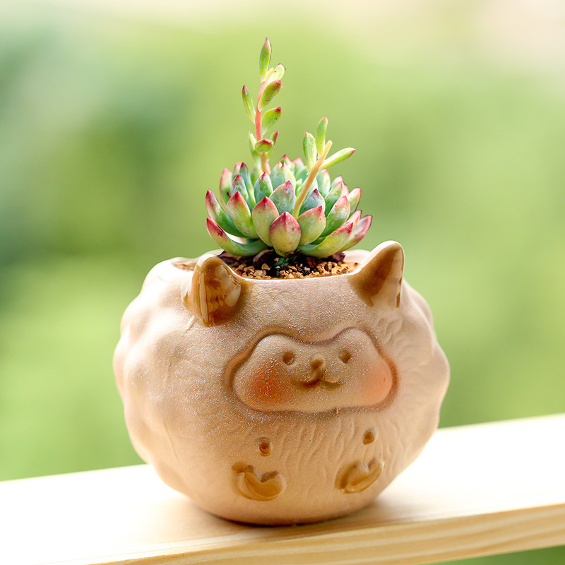 Pink Sheep Versatile Small Animal Succulent Flower Pot Ceramic Household Special Breathable Clay Coarse Pottery Root Control Pot Wholesale Clearance