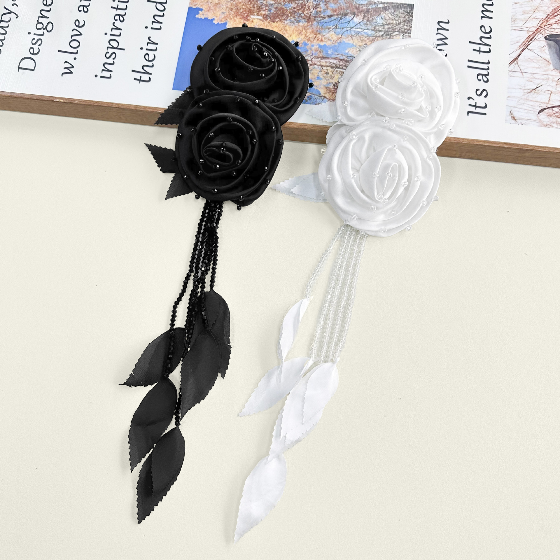Crystal hecho a mano rosa negra y blanca pectoral vestido de boda accesorios DIY con pines accesorios decorativos decoración decal desmontables