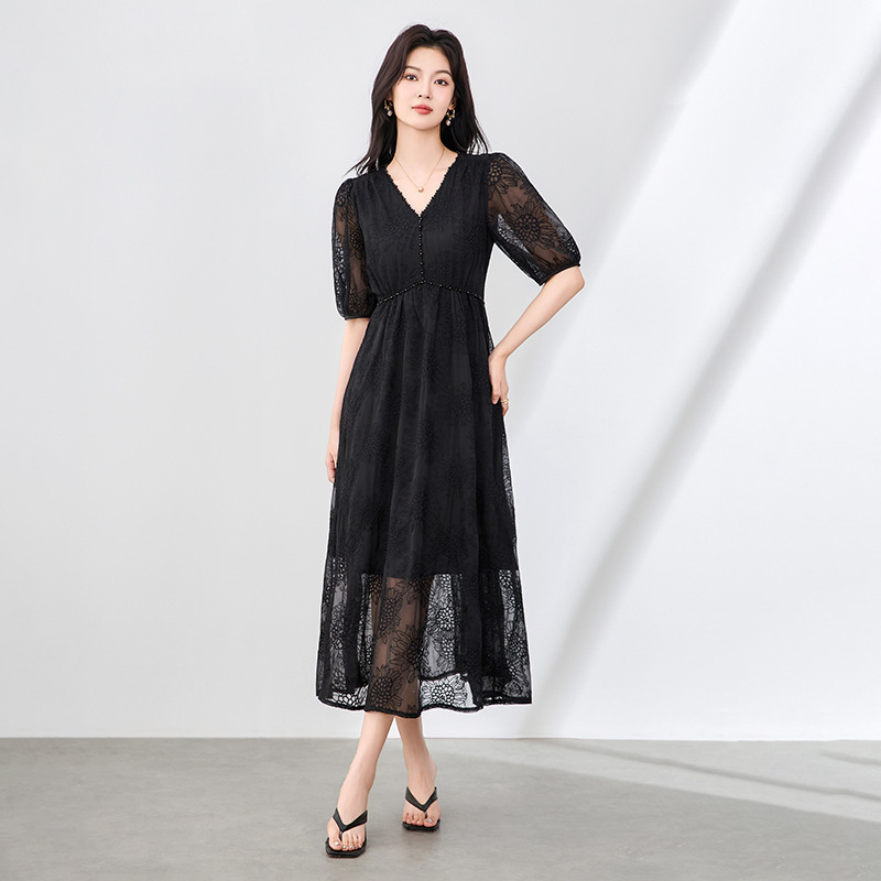 Đầm suông nữ midi mùa hè tay ngắn cổ tròn — 2506905 - Đỏ chi tiết 6