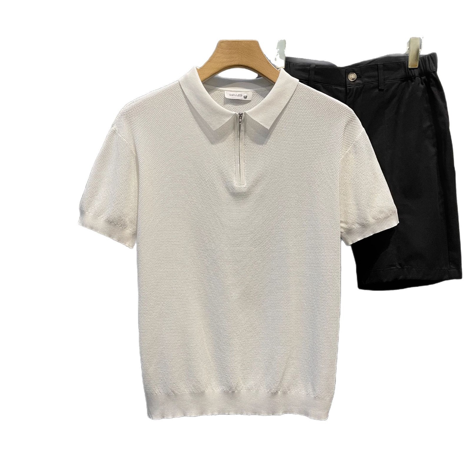 Verano nuevo estilo suéter de manga corta hombres media cremallera camisa POLO solapa negocio delgado coreano comercio exterior transfronterizo al por mayor