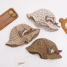 日韩复古色小碎花蝴蝶结宝宝渔夫帽新款秋季婴儿抽绳盆帽小月龄帽